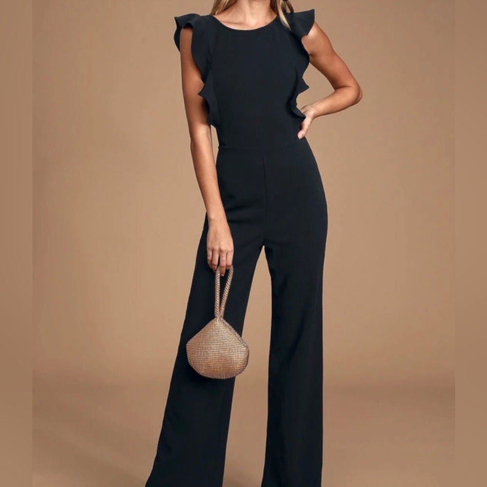 NWT M Lulu's Classic Black low back Ruffle Jumpsuit